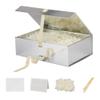 BoxSkivra Large Silver Gift Box With Ribbon - 13x9x4 Inch With Lid, Magnetic Closure, Collapsible, Luxury for Wedding Gifts - Includes Shredded Paper Filler & Card view 1