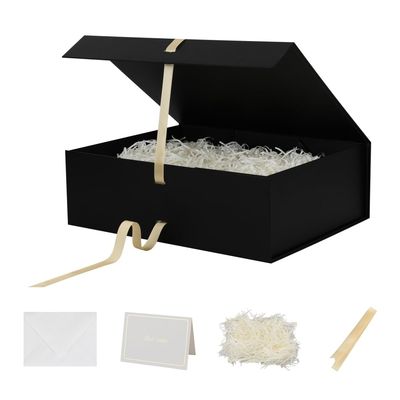 Extra Large Magnetic Gift Box with Lids 3 Pack 16.5X13X5.3 Inch Black Large Gift Box with Ribbon Foldable Gift Boxes for Presents Groomsman Proposal Jumbo Box with Shredded Paper Filler & Cards