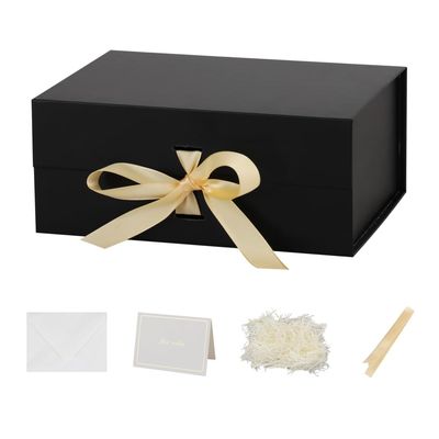 5 Pack 9.5X7X4 Inch Black Magnetic Gift Box with Lid Small Gift Box with Shredded Paper Foldable Boxes with Ribbon for PresentsAnniversary GiftsBridesmaid Proposal Wedding party