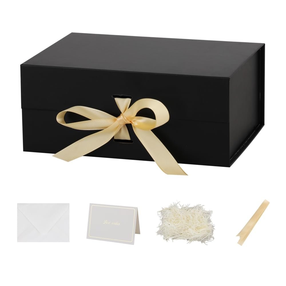 5 Pack 9.5X7X4 Inch Black Magnetic Gift Box with Lid Small Gift Box with Shredded Paper Foldable Boxes with Ribbon for PresentsAnniversary GiftsBridesmaid Proposal Wedding party