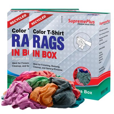 SupremePlus Recycled Color Knit Cleaning Rags (2 x 25 lbs. Compressed Box)  Shop Cloths Bulk for Workshops, Mechanics, Painters, and Home Use, Multipurpose Cotton T-Shirt Rags