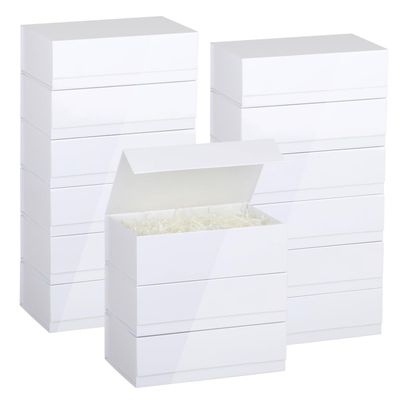 BoxSkivra Magnetic Gift Box with Lid 15 Pack 12X6X4 Inch White Gift Boxes Bulk Packaging for Small Business Bulk Gift Boxes for PresentsBridesmaid Proposal BoxCrinkle Cut Paper Shred