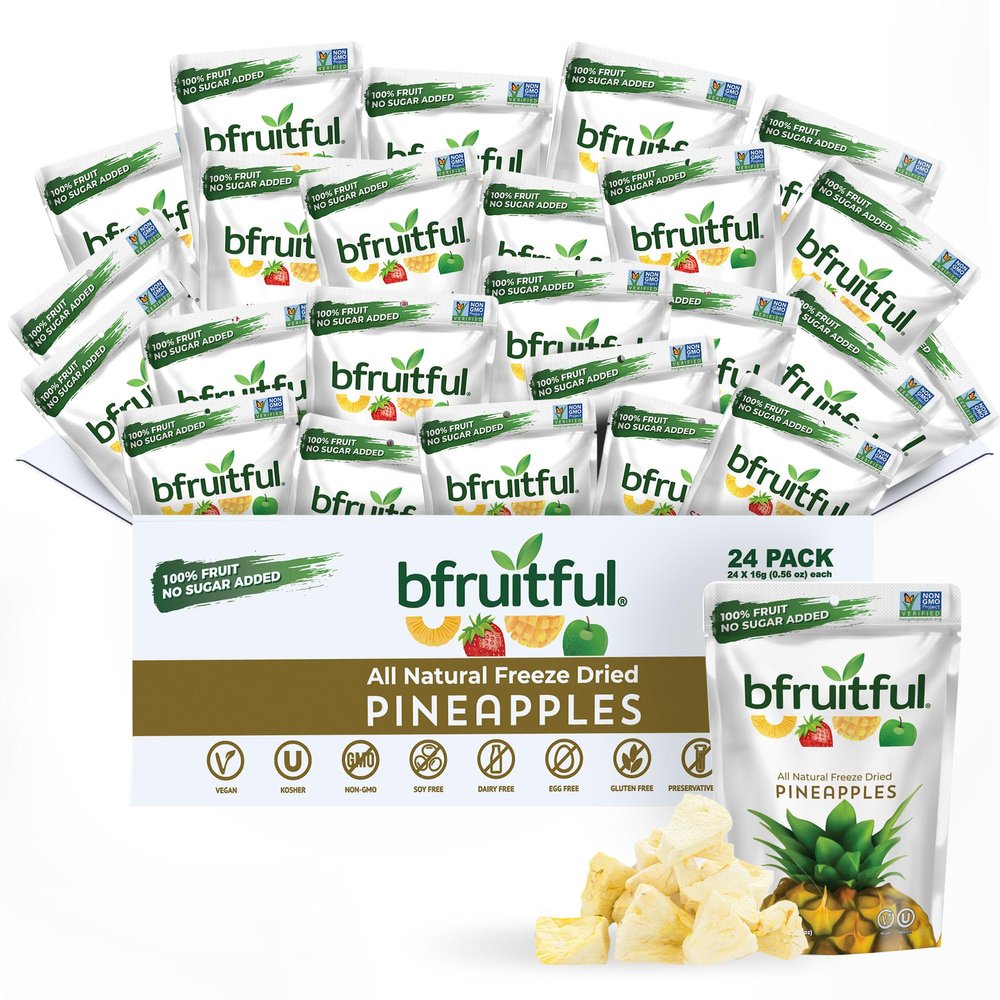 bfruitful Freeze-Dried Pineapple, Freeze Dried Fruit Snacks with No Sugar Added, Vegan, Non GMO, Kosher, Wholesome Fruit Bites, Perfect for Kids or Adults, 0.56 oz Single-Serve, 24 Count