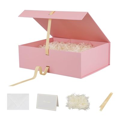 Extra Large Magnetic Gift Box with Lids 3 Pack 16.5X13X5.3 Inch Pink Large Gift Box with Ribbon Foldable Gift Boxes for Presents Groomsman Proposal Jumbo Box with Shredded Paper Filler & Cards