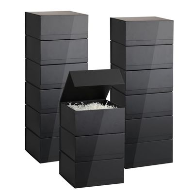 BoxSkivra Black Magnetic Gift Box 15 Pack 10X10X5 Inch Foldable Gift Boxes Bulk Black Gift Boxes with Lids Packaging for Small Business Luxury Gift Box Shredded Paper Filler