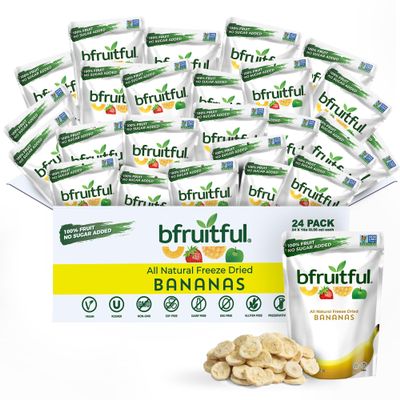 bfruitful Freeze-Dried Banana Snacks, Freeze Dried Fruit Bites, Vegan, No Sugar Added, Non GMO, Kosher, Crunchy Fruit Snacks for Kids & Adults, 0.56 oz Single-Serve Packs, 24 Count
