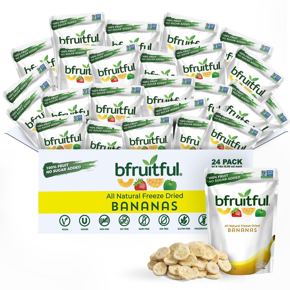 bfruitful Freeze-Dried Banana Snacks, Freeze Dried Fruit Bites, Vegan, No Sugar Added, Non GMO, Kosher, Crunchy Fruit Snacks for Kids & Adults, 0.56 oz Single-Serve Packs, 24 Count