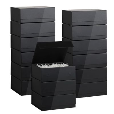 BoxSkivra Black Magnetic Gift Box 15 Pack 7.8X7X3 Inch Foldable Gift Boxes Bulk Black Gift Boxes with Lids Packaging for Small Business Luxury Gift Box Shredded Paper Filler