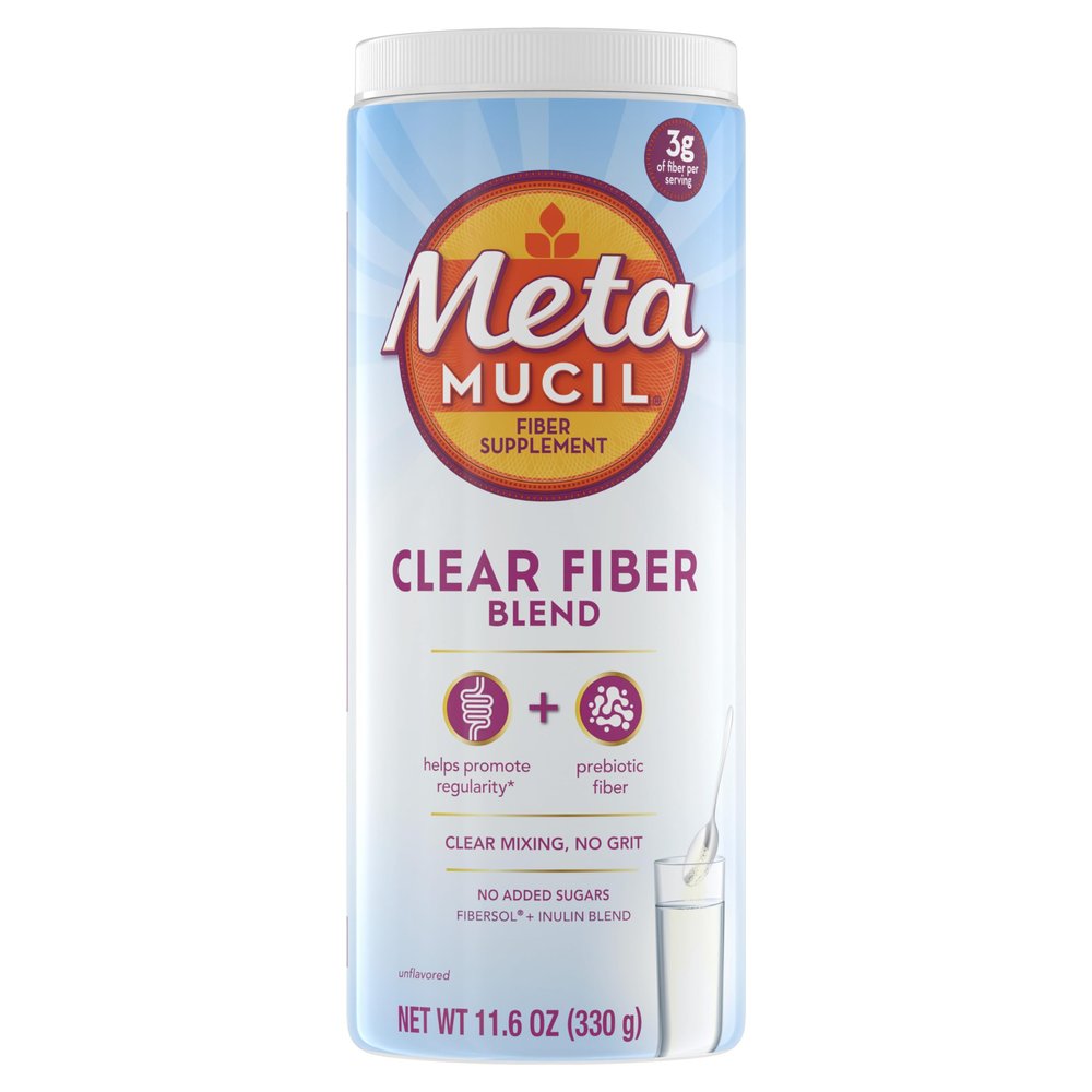 Metamucil Fiber Supplement, Unflavored Clear Mixing Powder, No Grit, No Sugar Added, Plant Based Prebiotic Fiber Supplement Blend for Daily Digestive Health, 75 teaspoons