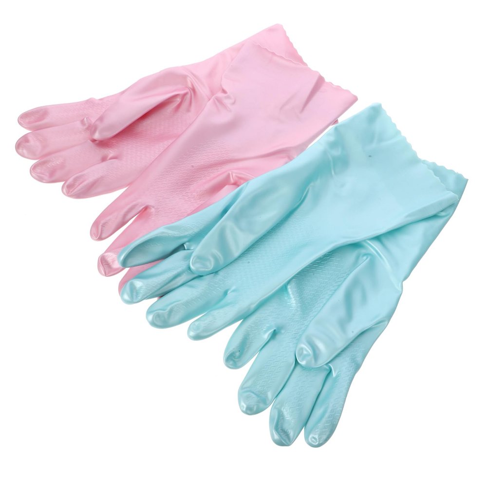 FOMIYES 2pairs Rubber Dish Washing Gloves for Housework Flocked Lining and Flexible Cleaning Gloves and for Kitchen and Laundry Tasks