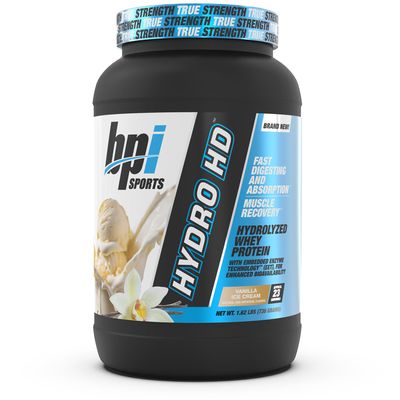 BPI Sports Hydro HD - 100% Hydrolyzed Whey Protein Powder - Muscle Growth, Recovery, 25g of Hydrolyzed Protein, Low Carb, Low Sugar, Fast Absorbing (23 Servings, Vanilla Ice Cream)