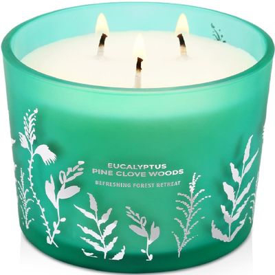Eucalyptus Pine Clove Woods Scented Candle - Large 3-Wick Aromatherapy Soy Candle for Home, 14.5oz - Pine Balsam Forest Stress Relief Candle - Birthday Gift for Women & Men