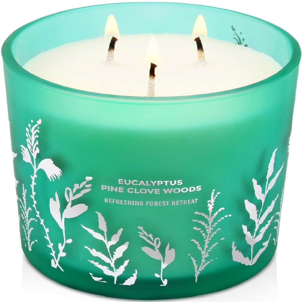 Eucalyptus Pine Clove Woods Scented Candle - Large 3-Wick Aromatherapy Soy Candle for Home, 14.5oz - Pine Balsam Forest Stress Relief Candle - Birthday Gift for Women & Men