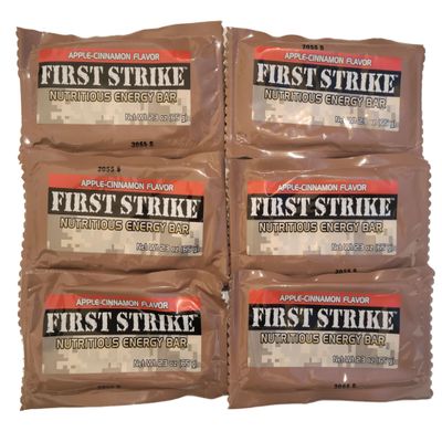 First Strike Energy Bars, Full Size (2.3 oz.) Vitamin Fortified Nutritious Energy Bars - Authentic USGI MRE Dessert component available in 6, 12, 24, 48 and 100 Packs (6, Apple Cinnamon)