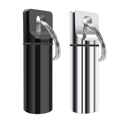 2 Pack Small Pocket Pill Box Keychain, Portable Mini Aluminium Alloy Pill Organizer Case Container for Purse, Waterproof Metal Pill Holder Medicine Bottle for Outdoor Camping Travel (Black & White)