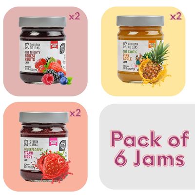 Assorted No Sugar Added Jams - 6 x 8 Fl. oz - 2 x Strawberry, Forest Fruits & Pineapple - Made in Greece, No Preservatives, Gluten Free Healthy Fruit Spreads for Breakfast, Toasts