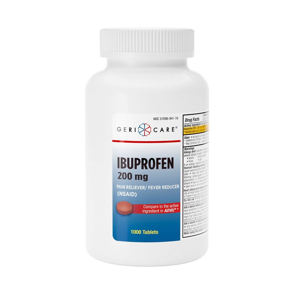 GeriCare Ibuprofen 200mg, Pain Reliever, Fever Reducer, Relieves Body Aches, 1000 Count (Pack of 1)
