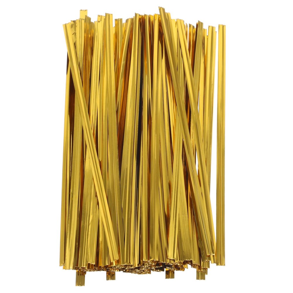 Beavorty 800pcs Gold Twist Ties for Cellophane Candy Bags Wrapping Ties Festive Shiny Touch for Party Treat Bags Golden Wire Rope