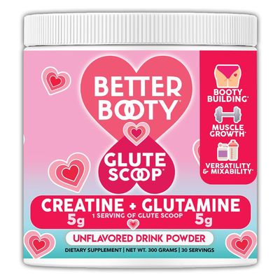 Better Booty Glute Scoop, Creatine for Women Creatine + LGlutamine Amino Acid, Perfect Drink Mix Supplement, Unflavored (300 Grams, 30 Servings)