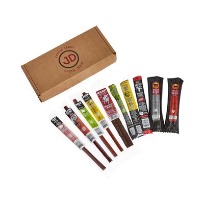 Jerky Dynasty Snack Attack Beef & Pork Jerky Pack - High Protein, Low Fat, No Additives - Healthy Keto-Friendly Snacks Crafted from Farm Raised Meat Gift for Dad (10 Pack)