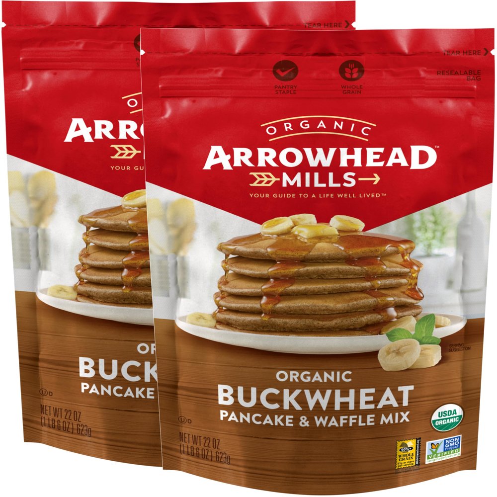Arrowhead Mills Buckwheat Pancake and Waffle Mix, 22 oz (Pack of 2) with Swivel Spoons