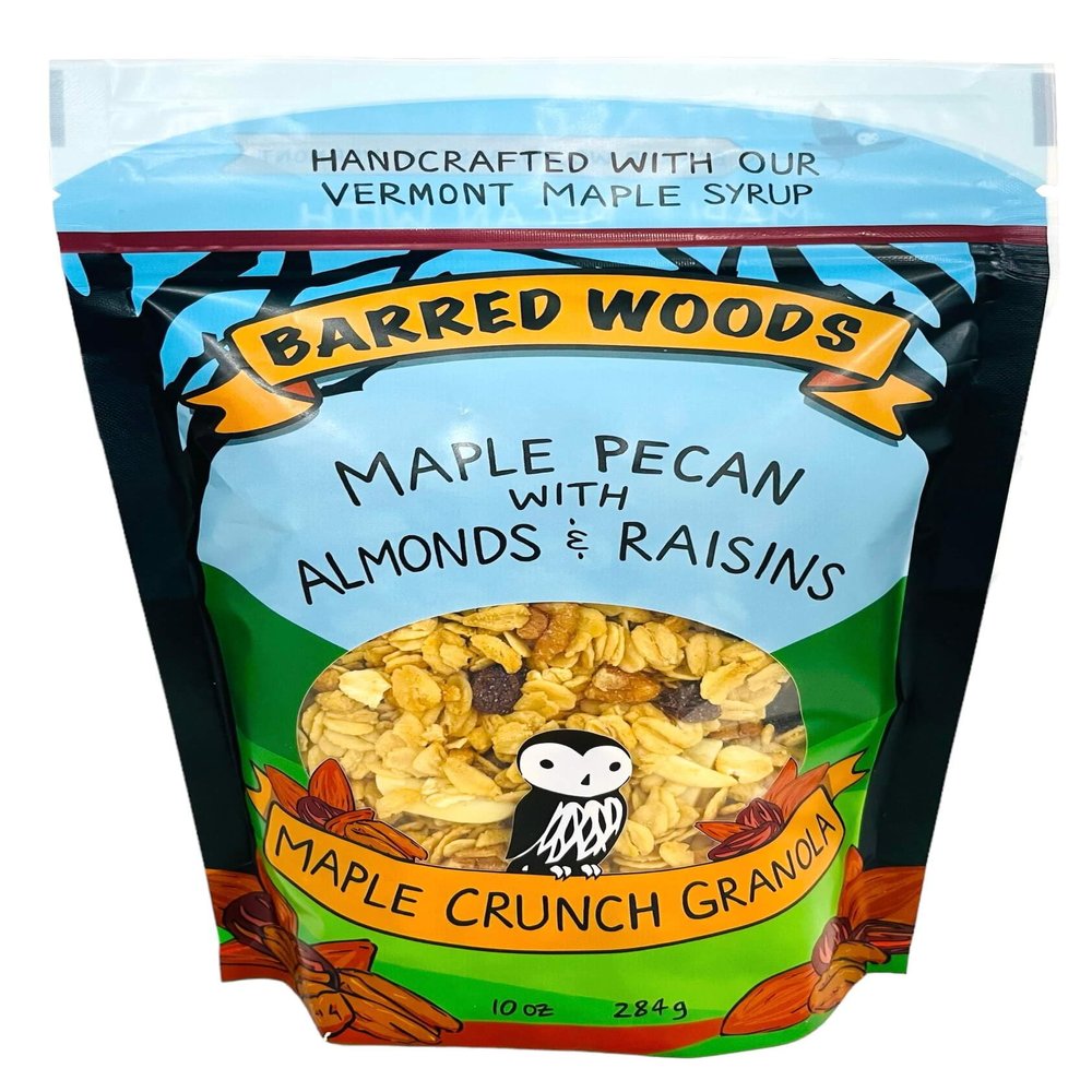 Barred Woods Maple Crunch Granola - Maple Pecan with Almonds and Raisins - Sweetened With Only Our Own Vermont Organic Maple Syrup and Maple Sugar - 10oz Bag (Case of 6 Bags)