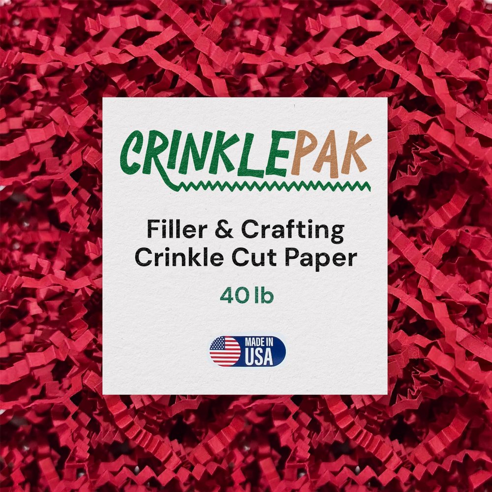 CrinklePak 40 LB USA Made crinkle paper filler | Paper Shred Filler for Shipping packages, Gift Wrap, Great packing paper for gift basket filling, Birthdays, Valentine's Day, Weddings, and Anniversaries | Red