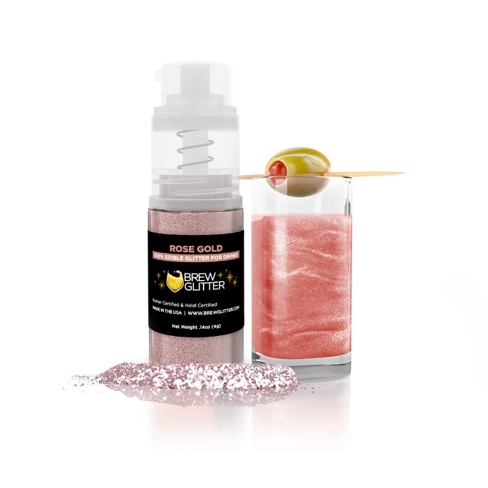 Brew Glitter Edible Drink Glitter Pump 1x 4g for Cocktails, Beer, & Beverages (Rose Gold)