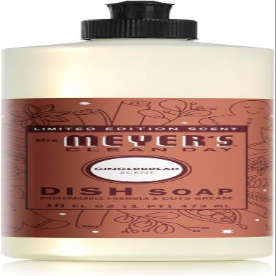 MRS. MEYER'S CLEAN DAY Liquid Dish Soap, Limited Edition Gingerbread Scent, 16 Ounce Bottle
