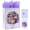 13" Large white Gift Bag Set with Greeting Card and Lavender Tissue Papers (Balloon and Embossing Gold Foil Happy Birthday) for Women's or Men's Birthday Party, Girls', Boys' or Kids' Party, Baby Shower, Baby Girl or Boy-10.2x5.2x13,1 Pcs. view 1