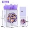 13" Large white Gift Bag Set with Greeting Card and Lavender Tissue Papers (Balloon and Embossing Gold Foil Happy Birthday) for Women's or Men's Birthday Party, Girls', Boys' or Kids' Party, Baby Shower, Baby Girl or Boy-10.2x5.2x13,1 Pcs. view 2