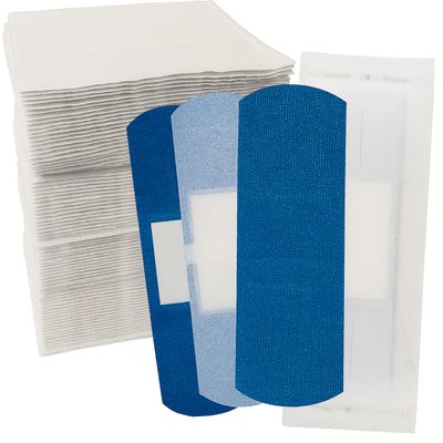 200 Blue Fabric Food Service Metal Detectable Flexible Adhesive Bandage Strips - 3" x 1" Breathable Bandages with Non-Stick Pad - Latex Free for First Aid Kit Wound Care and Protection (200)