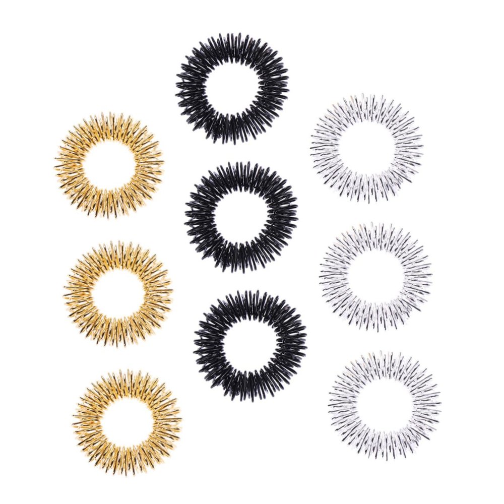 Beavorty 9pcs Acupressure Finger Massage Ring Portable Metal Rings for Stress Relief and Focus Enhancement Colors Gold Silver Black Durable Finger Massager for Tired