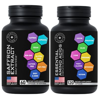 BIOACTIVE LABS Pure Saffron Extract Capsules and Essential Amino Acids Complex General Wellness Bundle