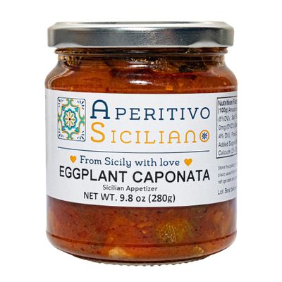 Aperitivo Siciliano - Authentic Sicilian Eggplant Caponata - Handcrafted with Select Ingredients Grown in Sicily - 4-Pack of 6.3 oz Jars - Traditional Italian Side Dish - Made in Italy