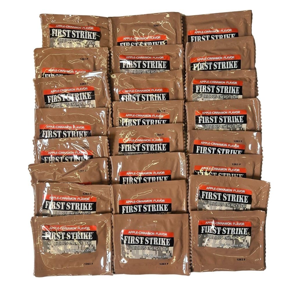 Mini First Strike Energy Bars, Mini Size (1.2 oz.) Vitamin Fortified Nutritious Energy Bars - Available in Chocolate, Apple-Cinnamon and Mocha - Authentic USGI MRE Component (24, Apple Cinnamon)