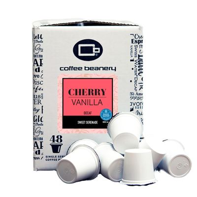 Cherry Vanilla Decaf Coffee Pods by Coffee Beanery | 48ct Gourmet Flavored Decaf Medium Roast Pods