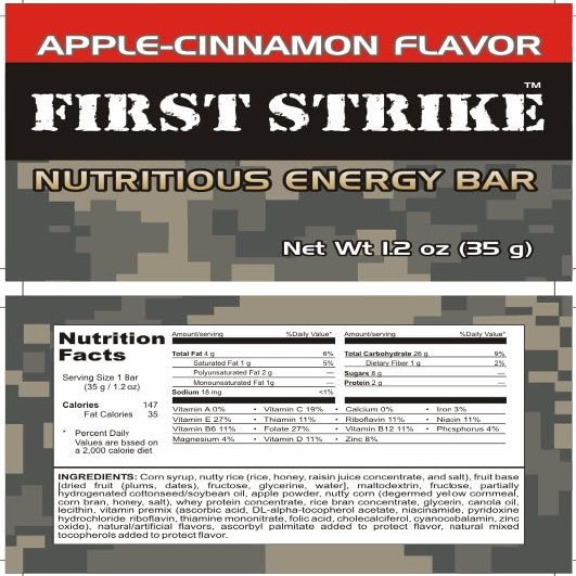 Mini First Strike Energy Bars, Mini Size (1.2 oz.) Vitamin Fortified Nutritious Energy Bars - Available in Chocolate, Apple-Cinnamon and Mocha - Authentic USGI MRE Component (48, Apple Cinnamon)