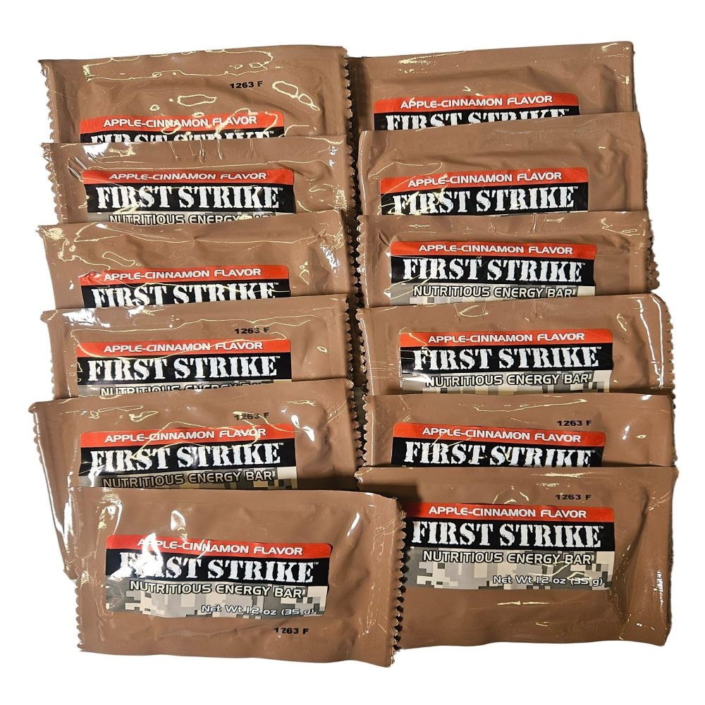 Mini First Strike Energy Bars, Mini Size (1.2 oz.) Vitamin Fortified Nutritious Energy Bars - Available in Chocolate, Apple-Cinnamon and Mocha - Authentic USGI MRE Component (12, Apple Cinnamon)