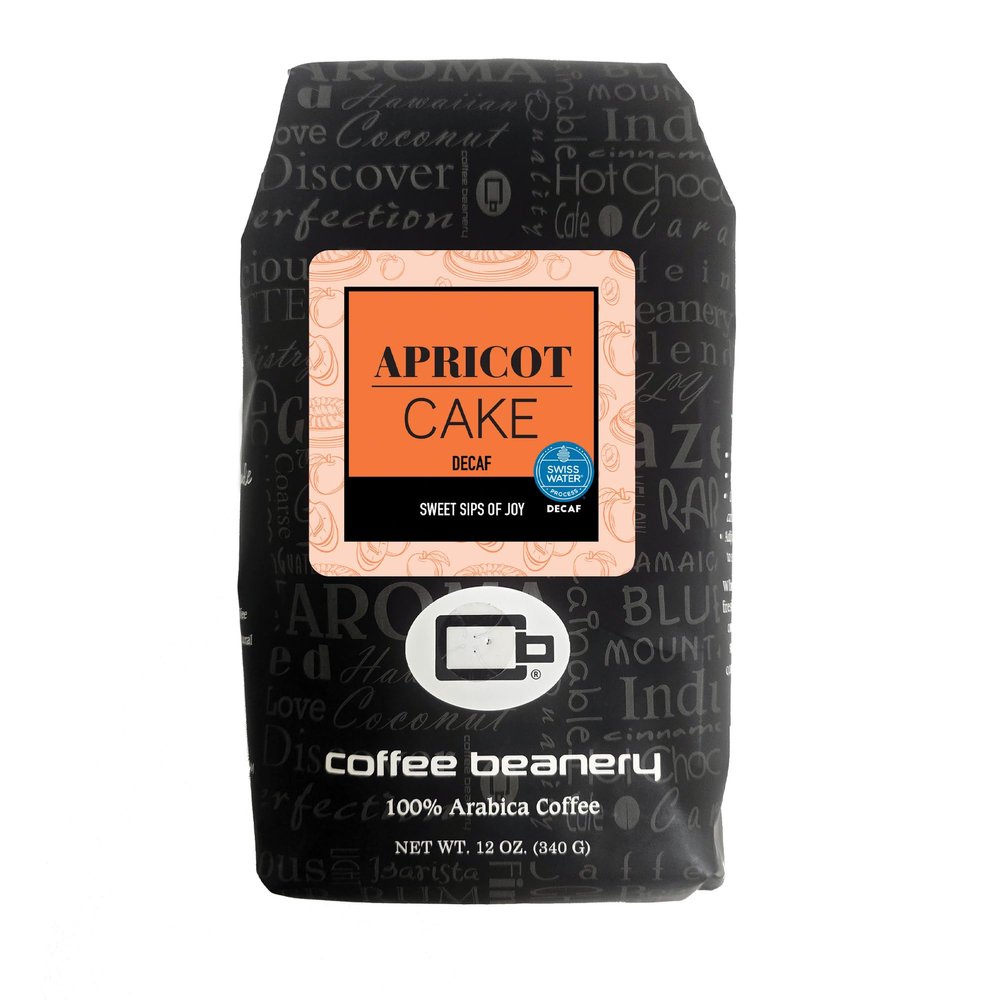 Apricot Cake Decaf Coffee Beans by Coffee Beanery | Medium Roast, 12oz, Flavored Whole Beans