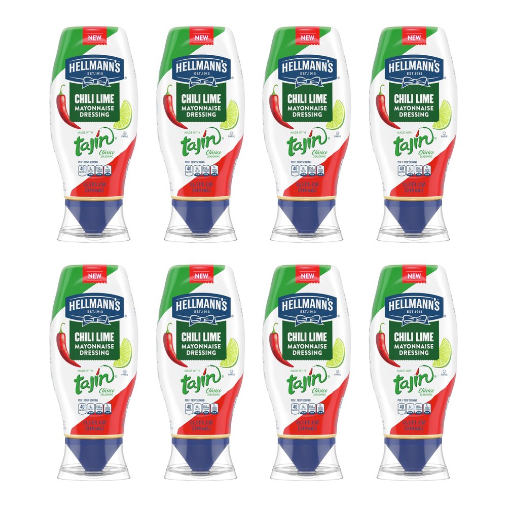 Hellmann's Mayonnaise Dressing 8 Count Chili Lime for Grilled Corn, Tacos, Grain Bowls & More, with Tajn Clsico Seasoning, Real Ingredients & No Artificial Flavors, 11.5 oz