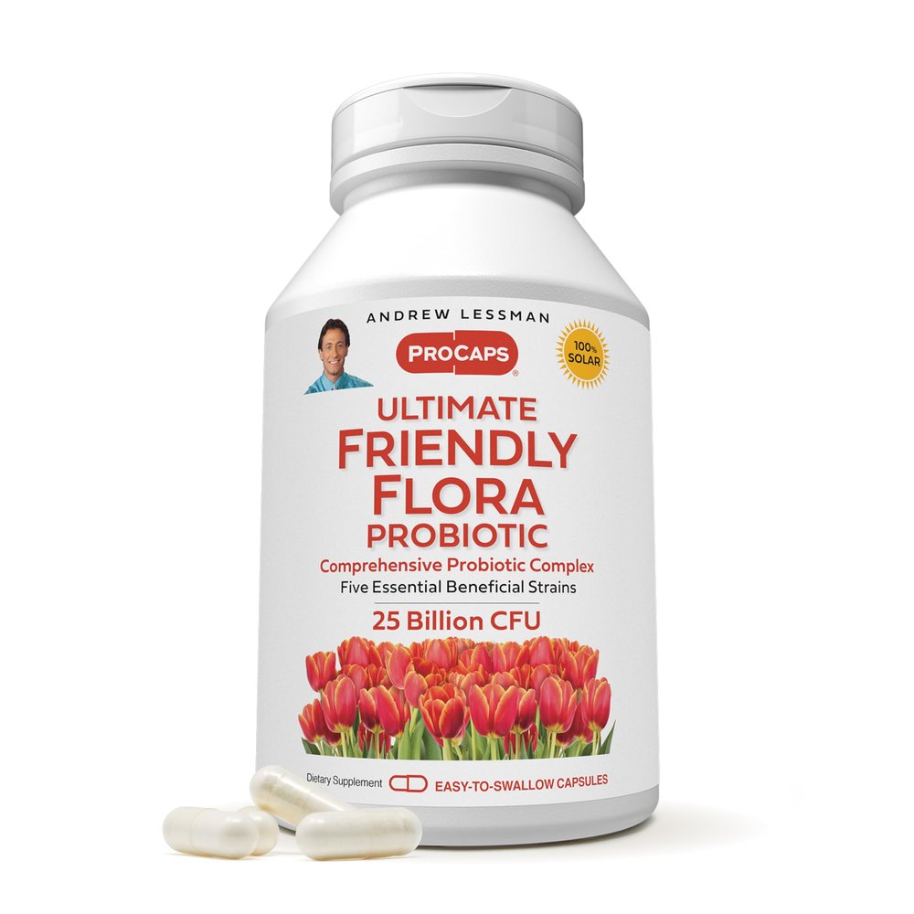 ANDREW LESSMAN Ultimate Friendly Flora Probiotic 240 Capsules - 25 Billion CFU, Comprehensive Blend of Five Probiotic Strains, Powerful Immune and Digestive Support. Probiotics for Women or Men