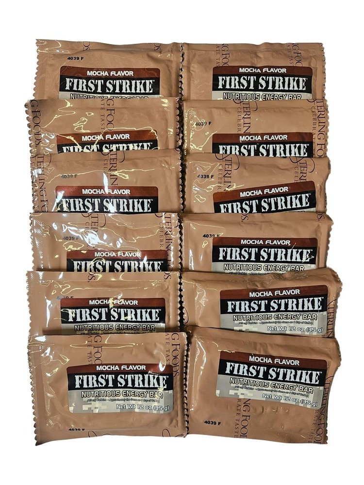 Mini First Strike Energy Bars, Mini Size (1.2 oz.) Vitamin Fortified Nutritious Energy Bars - Available in Chocolate, Apple-Cinnamon and Mocha - Authentic USGI MRE Component (12, Mocha [Caffeinated])