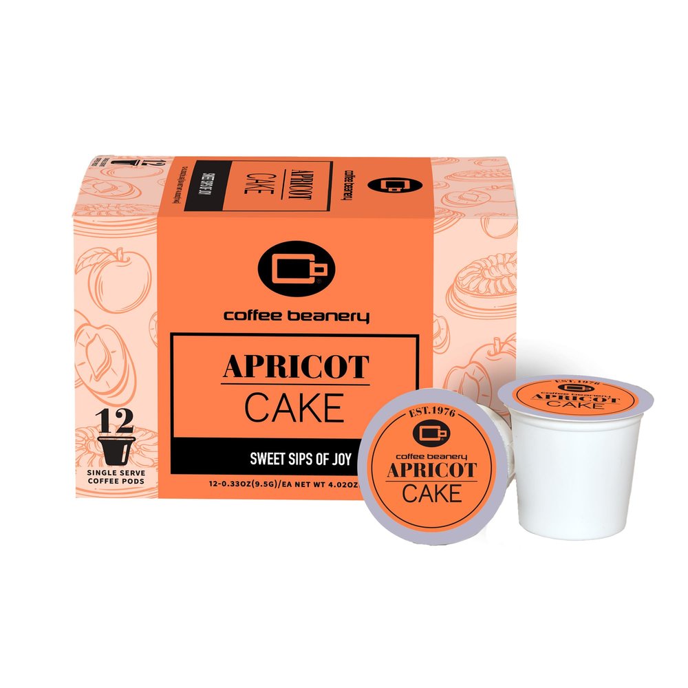 Apricot Cake Coffee Pods by Coffee Beanery | 12ct Flavored Coffee Pods Medium Roast Coffee Pods| 100% Specialty Arabica Coffee| Gourmet Coffee Pods