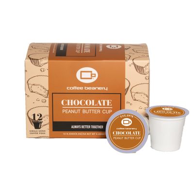 Chocolate Peanut Butter Cup Coffee Pods by Coffee Beanery | 12ct Flavored Coffee Pods Medium Roast Coffee Pods| 100% Specialty Arabica Coffee| Gourmet Coffee Pods