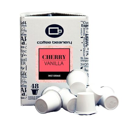 Coffee Beanery Cherry Vanilla Coffee Pods | 48ct Bulk Flavored Medium Roast | 100% Specialty Arabica | Gourmet