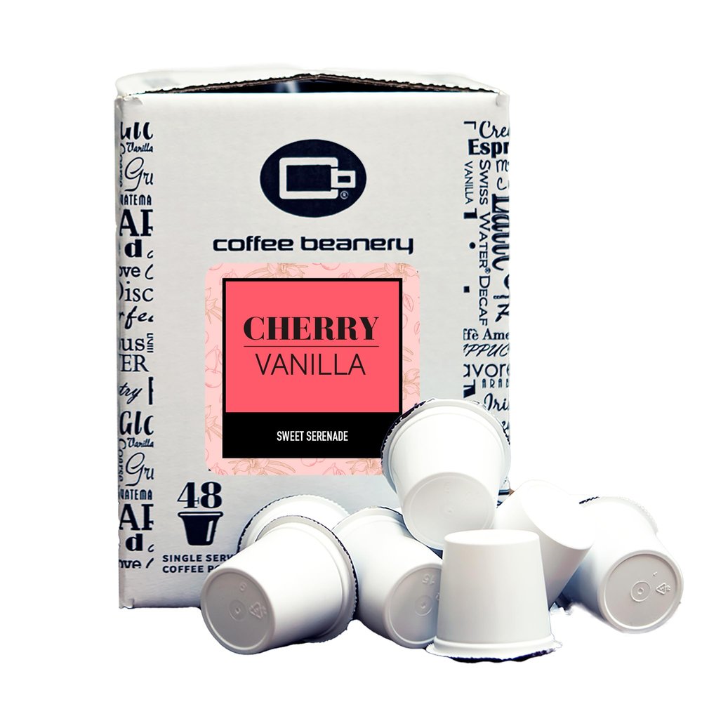 Coffee Beanery Cherry Vanilla Coffee Pods | 48ct Bulk Flavored Medium Roast | 100% Specialty Arabica | Gourmet