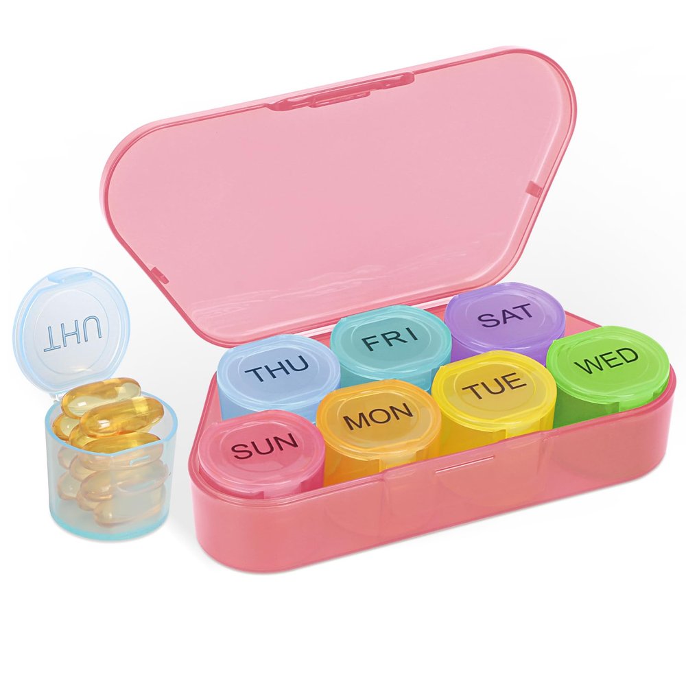 NatureTouch Weekly Pill Organizer, BPA Free Medicine Organizer Rainbow 7 Day Pill Box, Daily Portable Pill Conatainer for Pills/Vitamin/Fish Oil/Supplements [Lastest Version],Pink