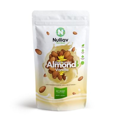 NULLIAV | Almond Milk Powder Vanilla - High Protein Blend with Prebiotic Fiber powder For Gut Health and Digestion - Vegan Plant Based Dairy Free Formula For Lactose Intolerance - 7.75oz Bag Portable Convenient