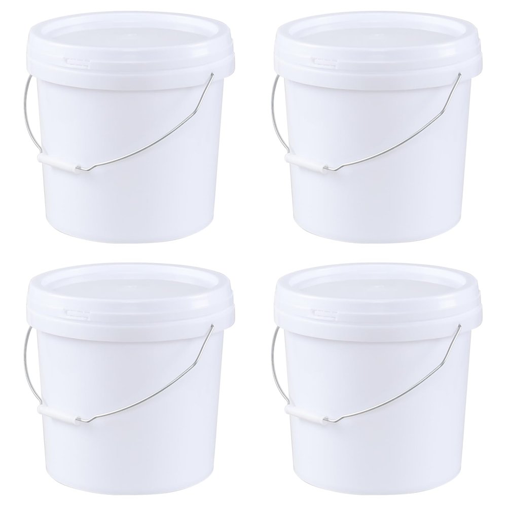 Waikhomes 4 Pack 4 Gallon Pet Food Storage Container, All Purpose Round Pail with Handle and Airtight Lid to Lock in Freshness, White Bucket with Lids